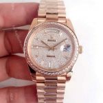Swiss Replica Rolex Day Date II Ice Out Dial Watch Rose Gold Baguettes Markers 41mm